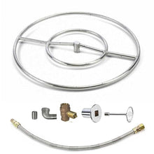 Spotix HPC Round Match Lit Fire Pit Burner Kit (FPS24HCKIT-NG-MSCB) with 24-Inch Stainless Steel Burner, Natural Gas, Polished Chrome, with Flange, Key, Valve, Flex Line and Fittings