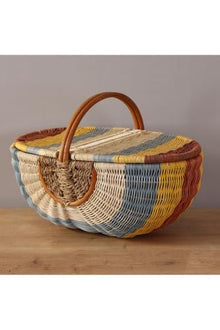 Bohemian Large Multicolored Picnic Basket, Brunch Basket - 20 x 14 x 15 inches (Handle Included) - Rattan Woven Storage Tote - Multicolor