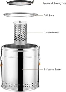 Smokeless Stainless Steel Hanging BBQ Grill 360° Roasting Oven Charcoal Braised Barrel for Indoor Outdoor Cooking(Small)