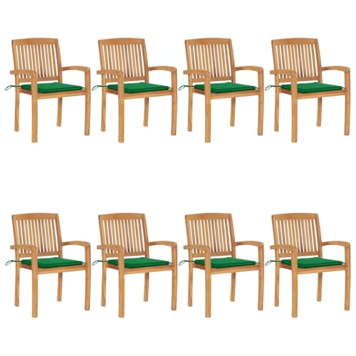 QINXIXINAIXI Stacking Patio Chairs with Cushions 8 pcs Solid Teak Wood Outdoor Chair Backyard Furniture Patio Seating for Outdoor Deck