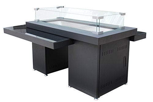Hiland GSF-RFP 50,000 BTU Two Tier High Output Propane Fire Pit w/Table, Large, Black