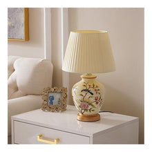 WOAITIANTIAN Desk Lamps Painted Ceramic Desk Lamp, Flower Bird Bedside Table Light(Dark Gold)