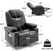 UOPYNE Oversized Swivel Rocker Recliner Chair with Heat and Massage, Big Single Sofa with Cup Holders and USB Charging Port, Comfortable Rocking Lounge Seat for Living Room