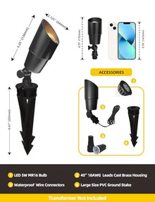 COLOER Solid Brass Landscape Spotlight 12-Pack with 5W LED MR16(101B-Black)
