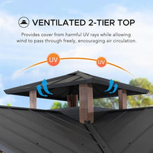 Sunjoy 12.5 x 12.5 ft. Hardtop Gazebo Outdoor Cedar Frame with Steel Roof Black