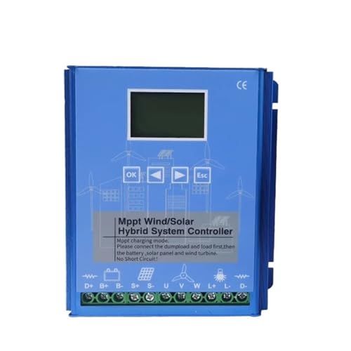 Solar Charge Controller, 5KW 8KW 10KW 15KW 12V 24V 48V Hybrid Wind Power Solar Charge Controller MPPT Regulator for Turbine PV Charging Battery(Wind 3KW Solar 1KW,Blue_24V 48V)