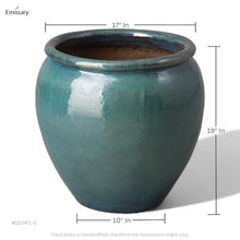 19 in. D Teal Ceramic Round Planter High-fire treatment with Drainage Hole