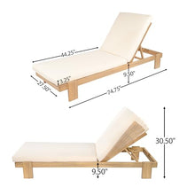 Merax 4-Piece Outdoor Acacia Wood Chaise Lounge,Teak Frame&Beige Cushion