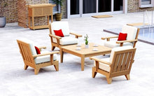 WholesaleTeak Teak Wood 5 Pc Lounge Chair Set: 4 Lounge Chairs & Square Coffee Table with Cushions in Outdoor Fabric #5404 Canvas Natural