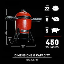 Kamado Joe Big Joe Series III 24-Inch Ceramic Charcoal Grill and Smoker with Premium Cart and SloRoller Insert Blaze Red