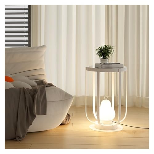 ZHONGCHENGWU Floor Lamp Industrial Floor Lamp with Side Table,Modern Lighting for Living Room(White)