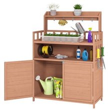 Outdoor Potting Bench with Large Storage Cabinet and Top Shelf for Garden Workstation Use