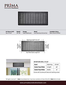 Prima Decorative - Cast Aluminum Air Return Grill 10″ x 24″ (Black)