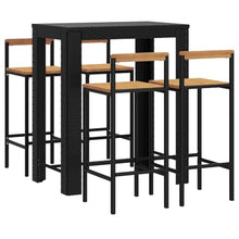 Xolmizyn 5 Piece Outdoor Bar Set, Black Poly Rattan Pub Table and 4 Acacia Wood Stools for Patio, Garden, Balcony, Backyard Bistro Dining Furniture