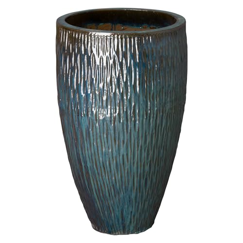 Emissary Teal Stoneware Round Planter 21in L x 35in H