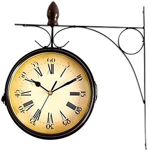 ERTTGWGF 8in Retro Metal Double Sided, Silent Double Sided Station Clock, Battery Operated Decor Double Sided Hanging Clock for Outdoor Courtyard Garden