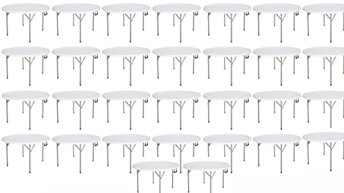 Pack 30 48" White Round Plastic Table Four Foot Bi-Folding Table Round Folding Table Plastic Folding Tables 4 Foot Round Folding Table 48 Foldable Table 4 Ft Card Table Outdoor Table White Table