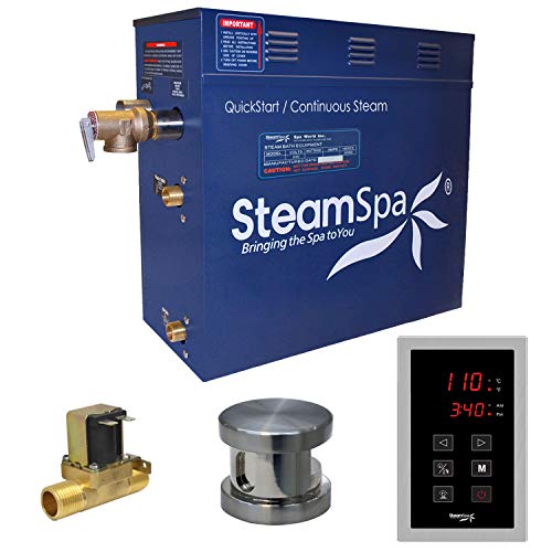STEAMSPA 4.5kW Steam Sauna Generator Sentry Series 240V Steam Generator with Touch Screen, Steamhead, Built-in Steam Shower Auto Drain, ACU Quickstart Steam Bath Generator (Brushed Nickel)