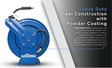 BLUSHIELD PWR3850 18 ga. Pressure Washer Retractable Dual Arm Hose Reel with 3/8" x 50' 4100 PSI Kevlar Braided Air Hose, 6' Lead in Hose, Corrosion Resistant, Powder Coated Finish, Dual Arm Support