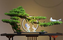 Artificial Bonsai Tree with Lamp Ring, Realistic Bonsai Green Plant Zen Garden, Chinese Welcome Pine Bonsai Ornaments for Home Office Decoration Desktop Display,B5
