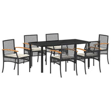 YNGBHFNOP Modern 7-Piece Garden Dining Set, Black Poly Rattan Outdoor Patio Furniture Set with Table and 6 Chairs, All-Weather Wicker for Terrace, Backyard, Poolside Dining and Entertaining