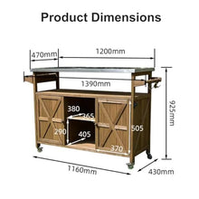 JOSOGO Outdoor Prep Table with Storage, Rolling Kitchen Island, Movable Bar Cart with Stainless Steel Top for Outside Patio, Backyard, Garden(B-Brown)