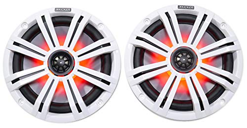 KICKER 45KM84L 8" 600 Watt Marine Waterproof Speakers with LEDs and Rockville Dual 7.7" Aluminum Enclosure White