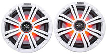 KICKER 8" 600 Watt Marine Boat Waterproof Speakers with LEDs and Rockville Dual 7.7" Wakeboard Tower Enclosure White