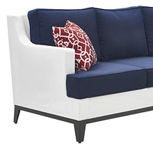 Tommy Hilfiger Hampton Modern White Mesh Outdoor Patio Furniture Collection Gunmetal Frame, Sofa, White & Navy