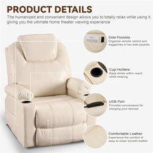 KTYUERGHK Massage Heat Power Lift Recliner with USB-C & Cup Holders