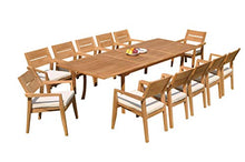 13 PC A Grade Outdoor Patio Teak Dining Furniture Set - 117" Double Extension Rectangle Table & 12 Cellore Stacking Arm Chairs