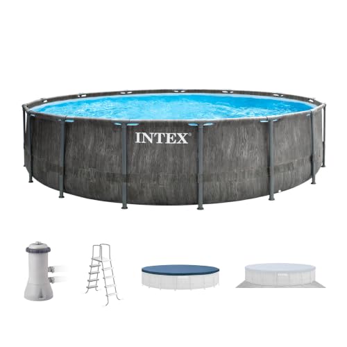 INTEX Greywood Prism Frame 15ft x 48in Round Above Ground Pool Set w/Pump