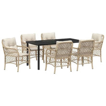 FUDUGEHMIOFWFJJ Modern 7-Piece Outdoor Dining Set with Cushions, Beige Poly Rattan Patio Furniture Set with Tempered Glass Table for Garden, Backyard, Balcony