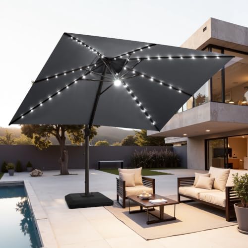OROTLECT 10' X 13' Patio Lighted Cantilever Umbrella, Base Included
