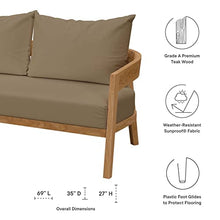 Modway Brisbane Teak Wood Outdoor Patio Loveseat in Natural Light Brown