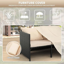 KswyyuwxgqI 3-Piece Outdoor PE Rattan Patio Furniture Set with Black Wicker Sectional Loveseat Sofa and Cushions, Conversation Couch for Garden, Balcony or Porch(Green)