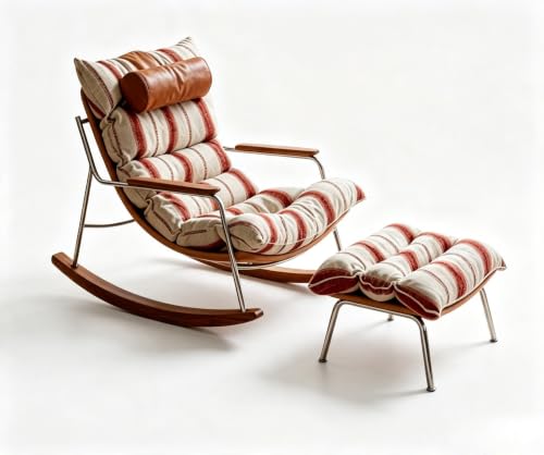 Mid-Century Rocking Chair With Footrest Stainless Steel Frame Lounge