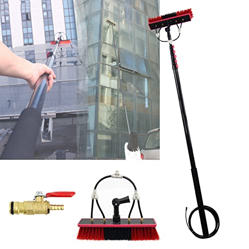 TOOJUN 20-36ft Water Fed Pole Kit Retractable Window Cleaning Pole Photovoltaic Panel Cleaning Tool Water Spray Cleaning Brush (4 Water Pores),6m/20ft