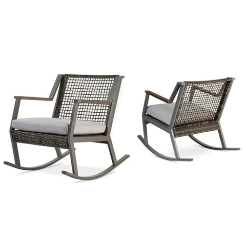 Afuera Living Contemporary Aluminum Patio Rocker, All-Weather Outdoor Chair with Rust-Resistent Frame and Three Layer Foam Seat Cushion in Gray (Set of 2), for Garden, Porch, 36.6" D x 25" W x 31" H