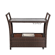 Outdoor Patio Furniture Set Outdoor Patio Wicker Rattan Serving Bar Cart with Ice Bucket Wine Rack Brown