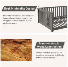 Twin Size Porch Swing Bed - Gray Acacia Wood Frame for Patio & Garden