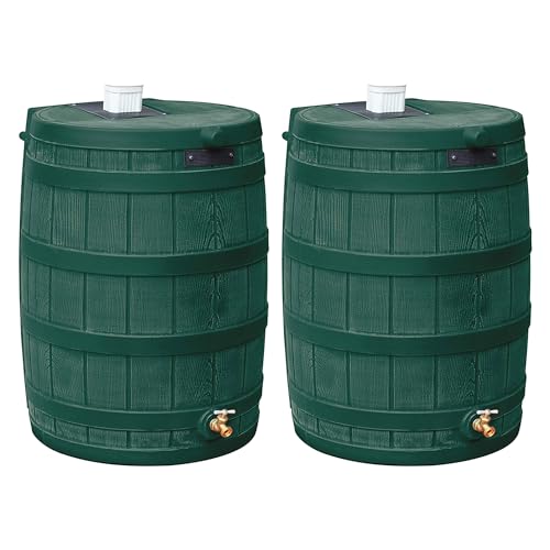 Good Ideas Rain Wizard Water Collection Barrel, 50 Gallon, Green, 2 Pack