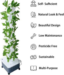 Hydroponics Tower, Soilless Cultivation Growing System, with Water Pump, Nest Basket, Sponge and Movable Water Tank, for Herbs, Fruits and Vegetables,Grey,10 Layers