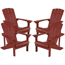 Flash Furniture Charlestown Poly Resin Adirondack Chair - Red - All Weather - Indoor/Outdoor - Set of 4