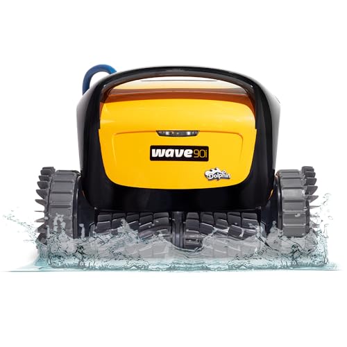 Dolphin Wave 90i Wi-Fi Automatic Robotic Pool Vacuum Cleaner Includes Caddy, Wall Climbing Scrubber Brush, Top Load Filters, Ideal for Commercial Pools up to 78 FT in Length