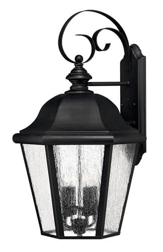 Hinkley Edgewater Large Wall Mount Outdoor Lantern, Aluminum, Clear Seedy Glass, Traditional, Black Finish