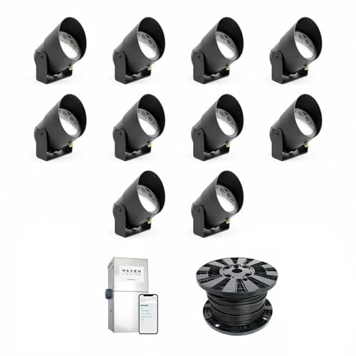 Haven Lighting Smart Phone Controlled Up LED Lights, Landscape Lighting Kit - Exterior House Lighting, Aluminum 10-Pack
