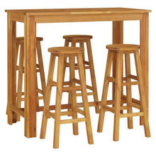 5 Piece Patio Bar Set Solid Acacia Wood Outdoor Bar Table with Stools