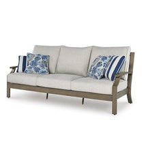Benjara Inaya Outdoor Sofa, 4 Throw Pillows, Cream White, 89 Inch Brown Metal