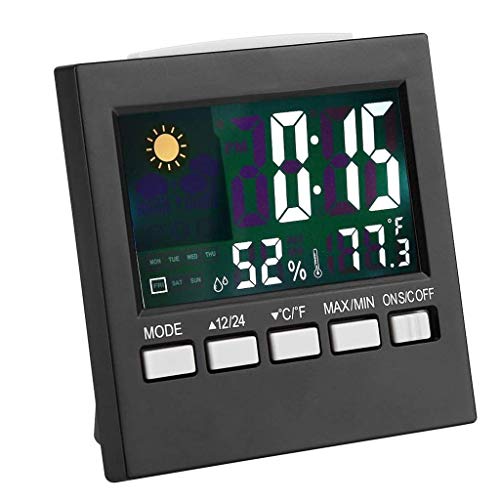MWUCAIXIA Wall Clock, Indoor Outdoor Thermometer Hygrometer,with Color Screen,Weather Forecast,Alarm Clock,Temperature Alarm,Adjustable Bright